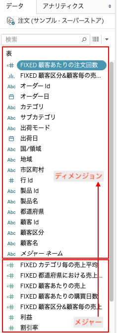 Tableauでメジャーからディメンジョンに変更