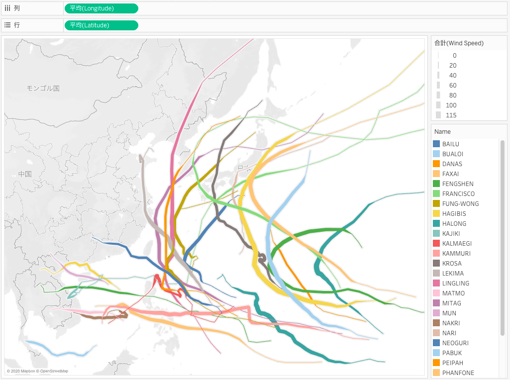 Tableauで作成した台風のフローマップ