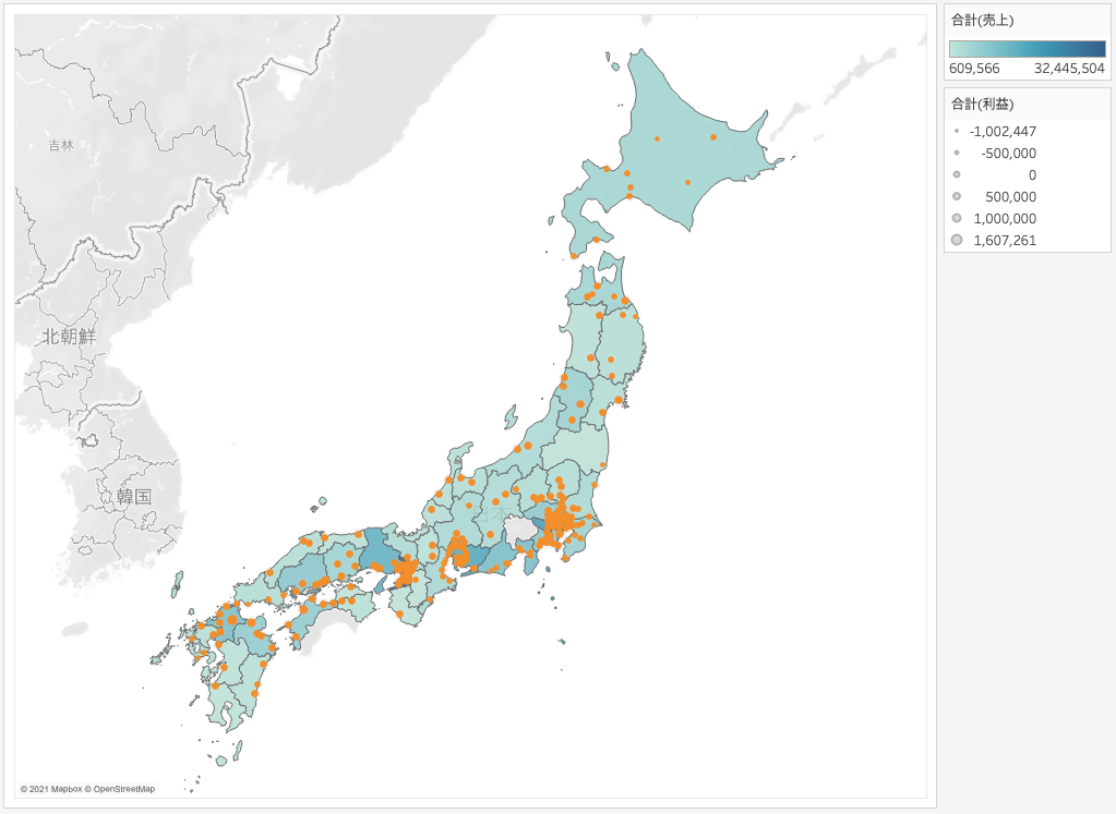 Tableauでシンボルと色塗りのレイヤーマップ