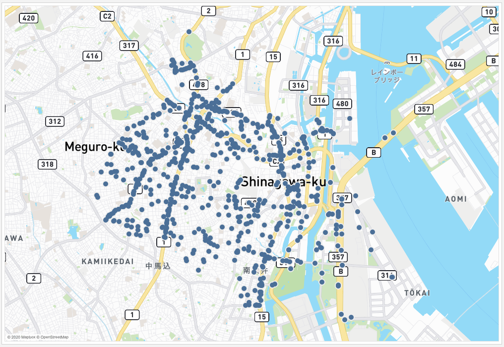 TableauでMapboxマップをバックグラウンドにしたマップ