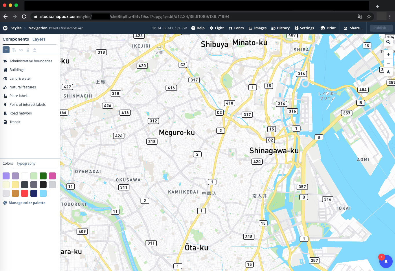 mapbox studioのエディタ機能で地図を編集