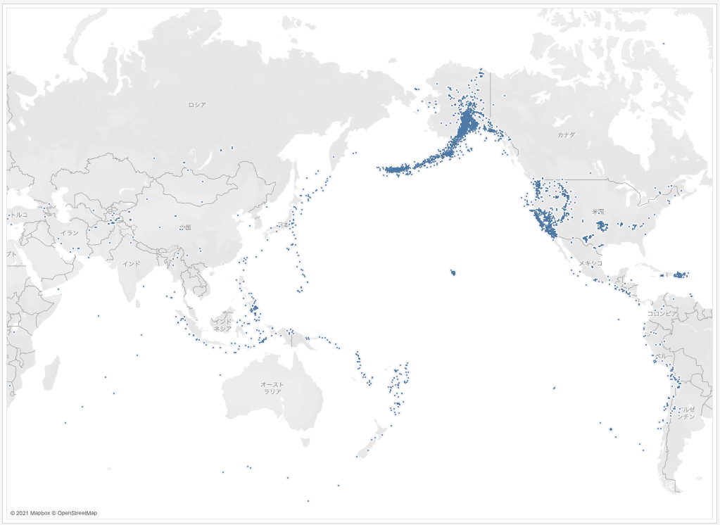 Tableauで地震のポイント分布マップを作成