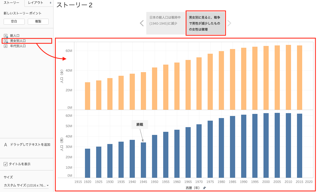 Tableauのストーリーでキャプションを追加