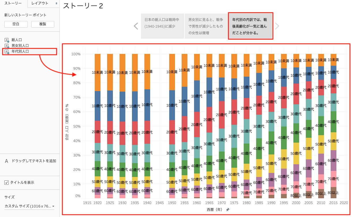 Tableauのストーリーでキャプションを追加