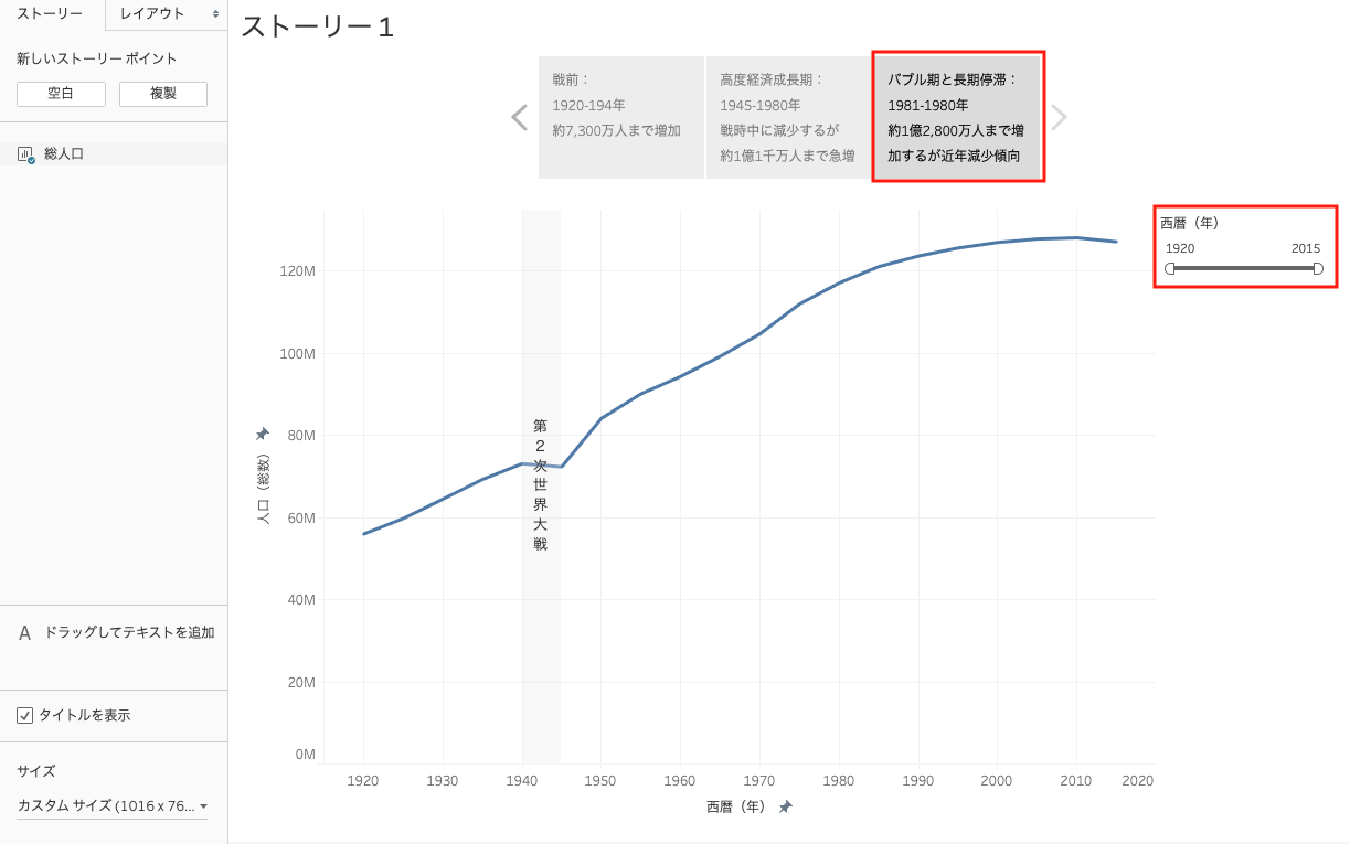 Tableauのストーリーでキャプションを追加